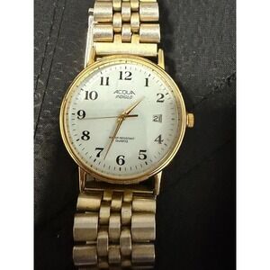 Timex Acqua Indiglo Quartz Watch Two Tone Date White Dial Running